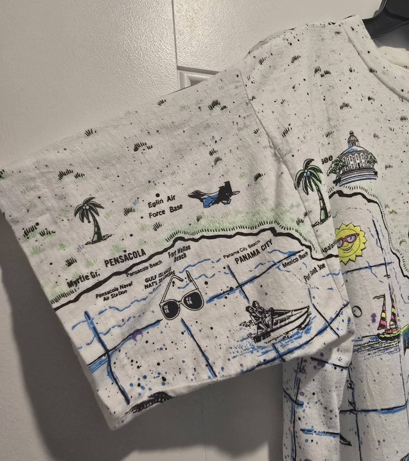 Vintage Florida AOP Shirt Single Stitch Large LocoMoFo Colorful Fun Map USA 90s