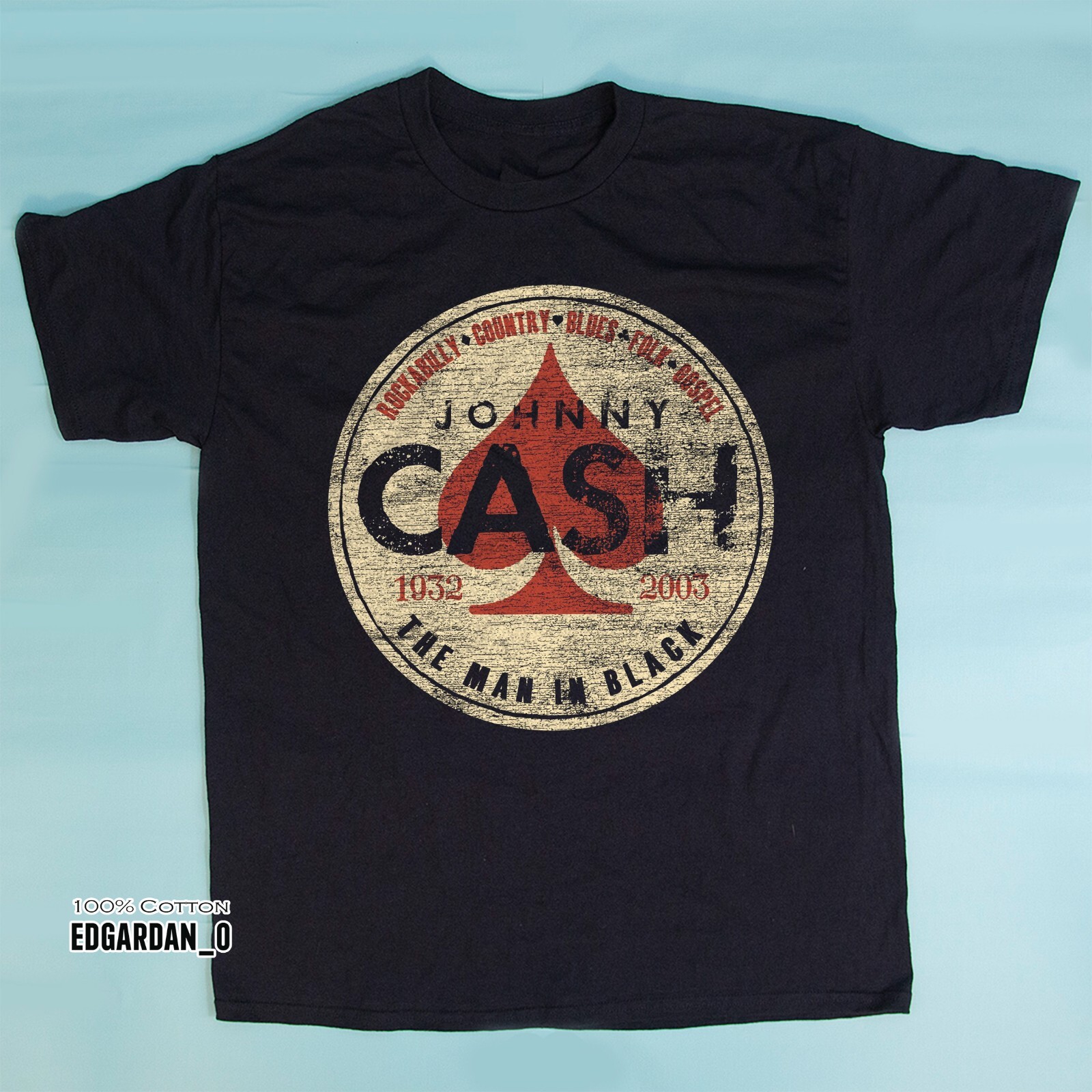 JOHNNY CASH The Man in Black Logo Heavy Cotton Black Unisex T-shirt Size S-5XL