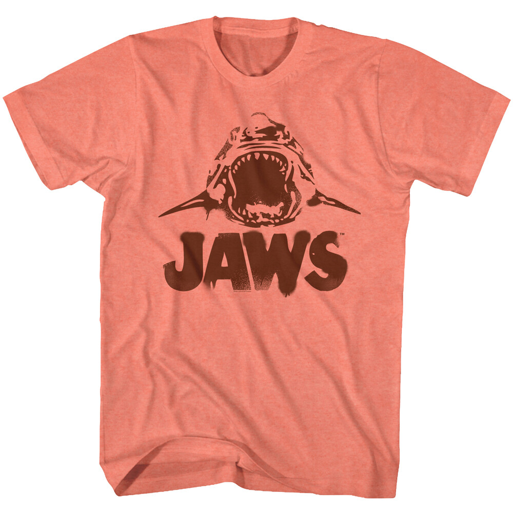 JAWS The Movie T-Shirt Amity Island Neon Shark Face Mens Retro Coral Heather
