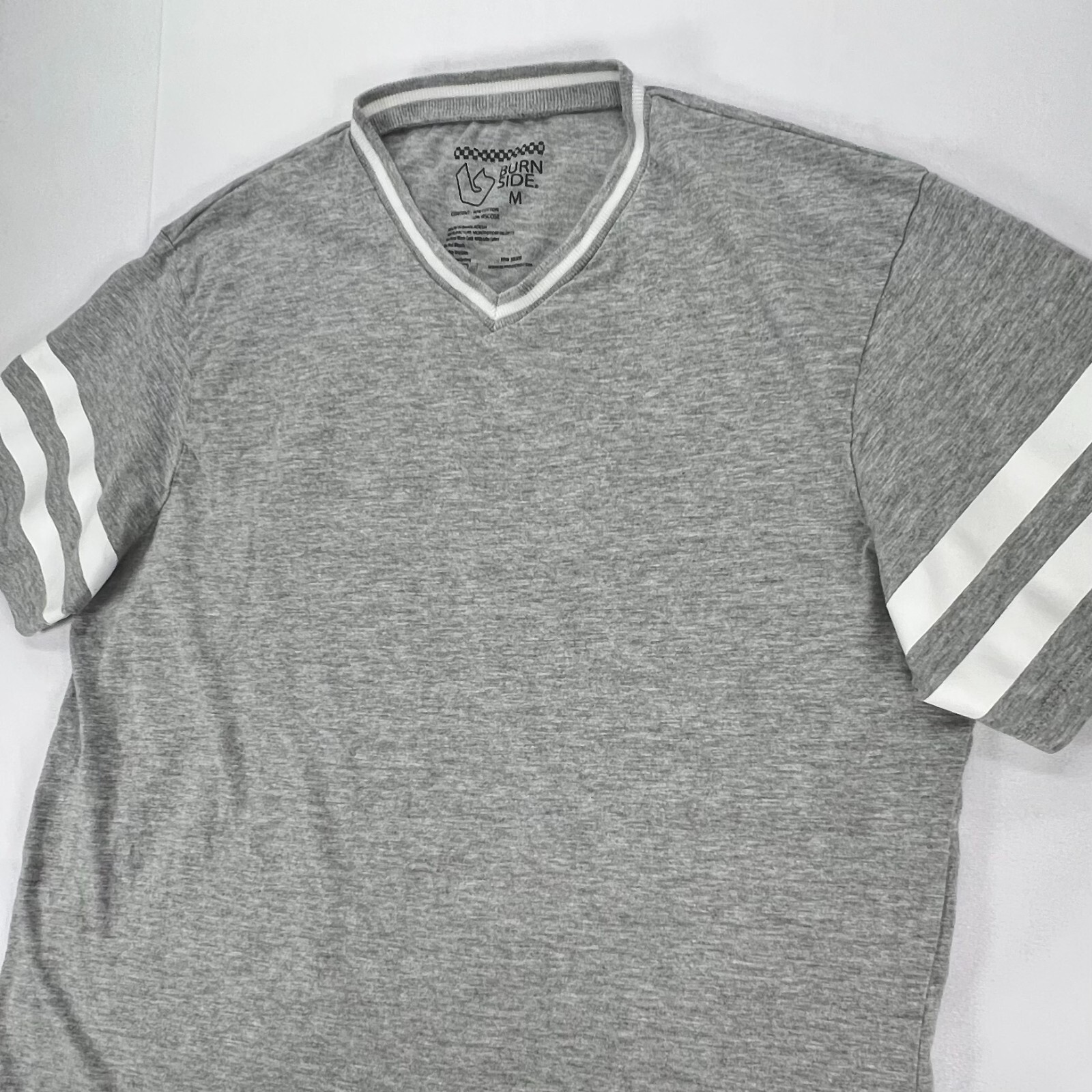 Burnside 96 T-Shirt Mens Medium Gray with White HTV Stripes Stretch For Comfort