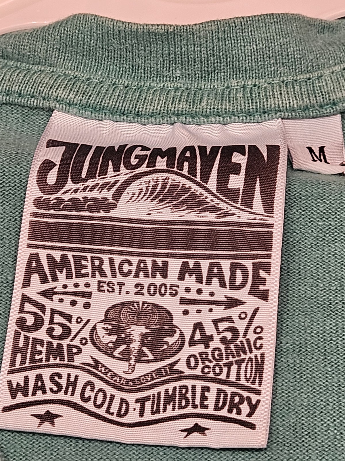 Jungmaven Hemp Organic Cotton T-Shirt Size M Green Made in USA 19×27