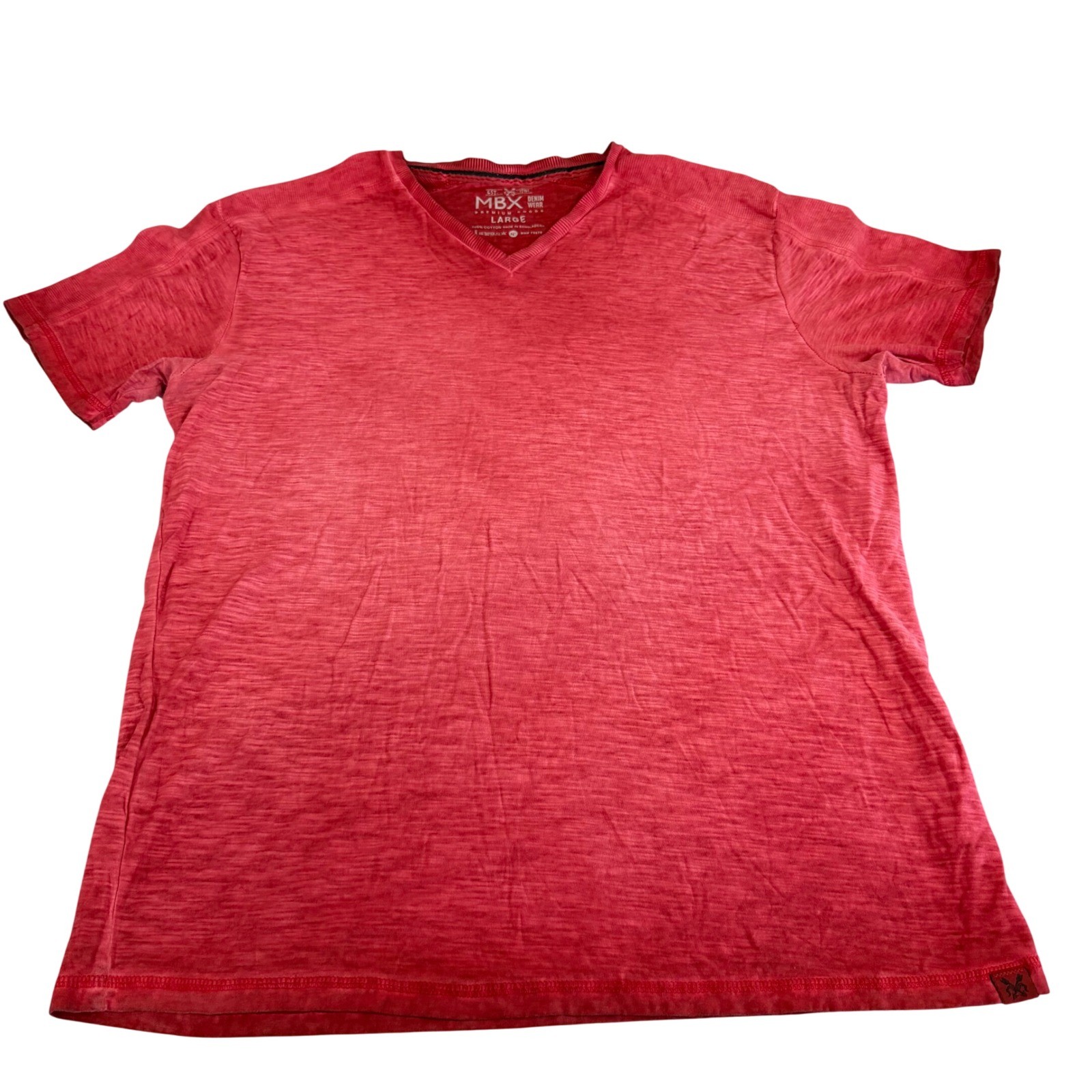 MBX Denim Wear Mens Red Slub Knit V-Neck T-Shirt 100% Cotton Large RN 75670