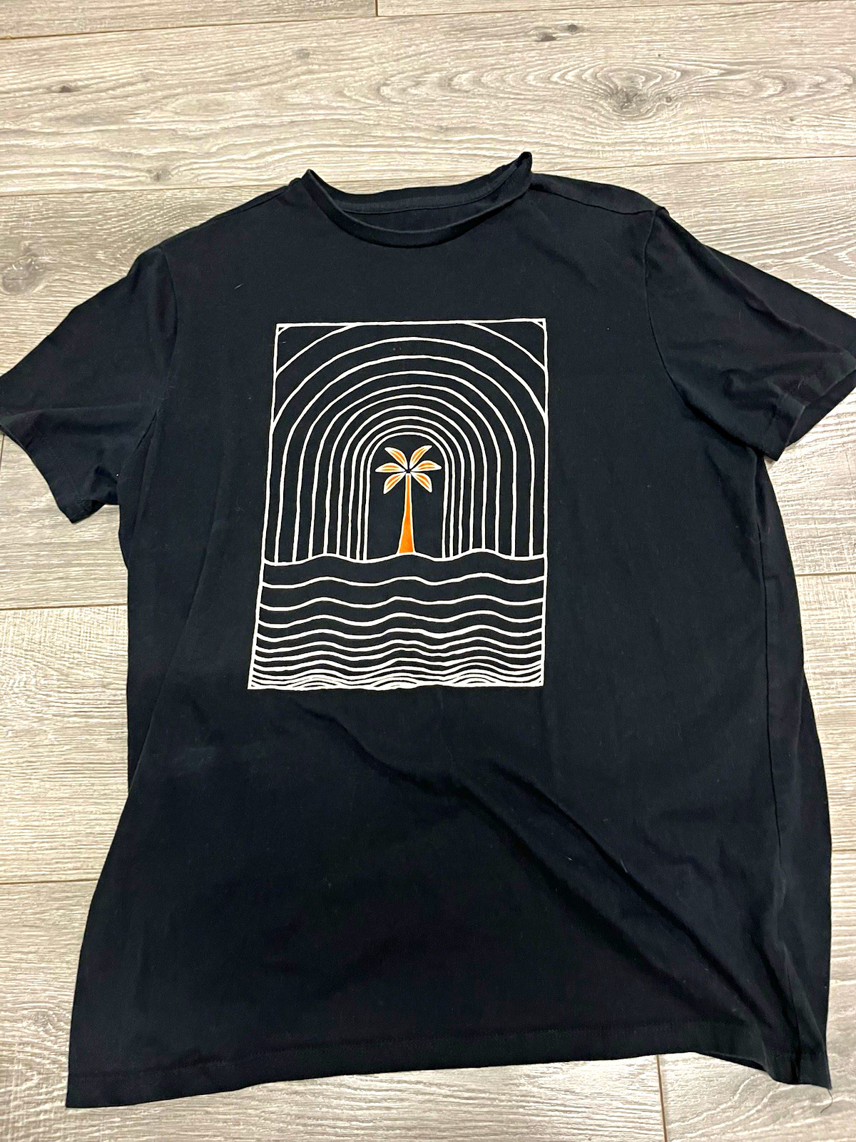 Goodfellow & Co Men’s L Black Cotton Knit Beach Graphic Crewneck T-Shirt