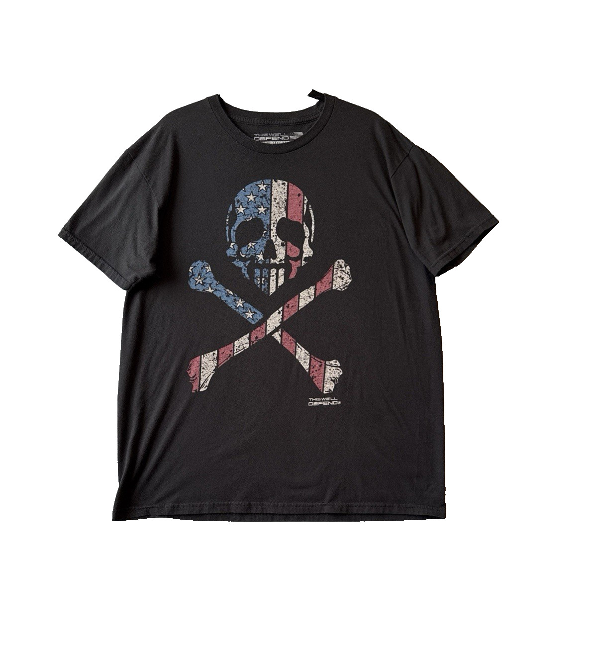 Grunt Syle This We’ll Defend Shirt Mens XL Patriotic US Flag Skull Crossbones