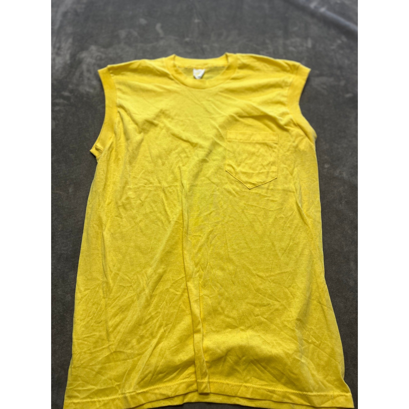 Pocket Muscle Yellow Sleeveless Tank Top Pocket T Shirt Mens L