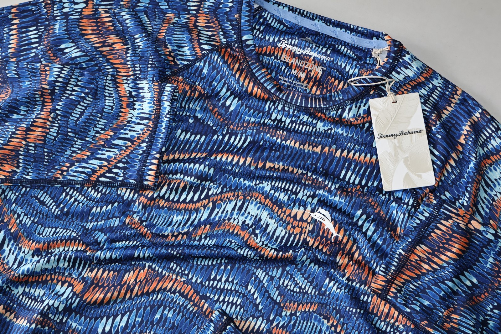 Tommy Bahama Tee Shirt Monte Rio Geo Island Zone Performance Blue LS Medium M