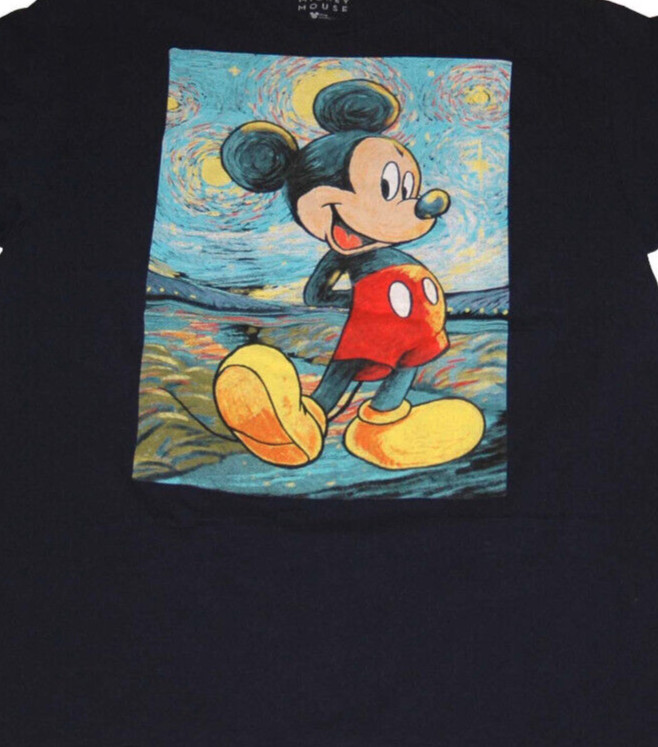 Disney Mickey Mouse T-Shirt Sz L Black Solid Graphic Quality 100% Thick Cotton