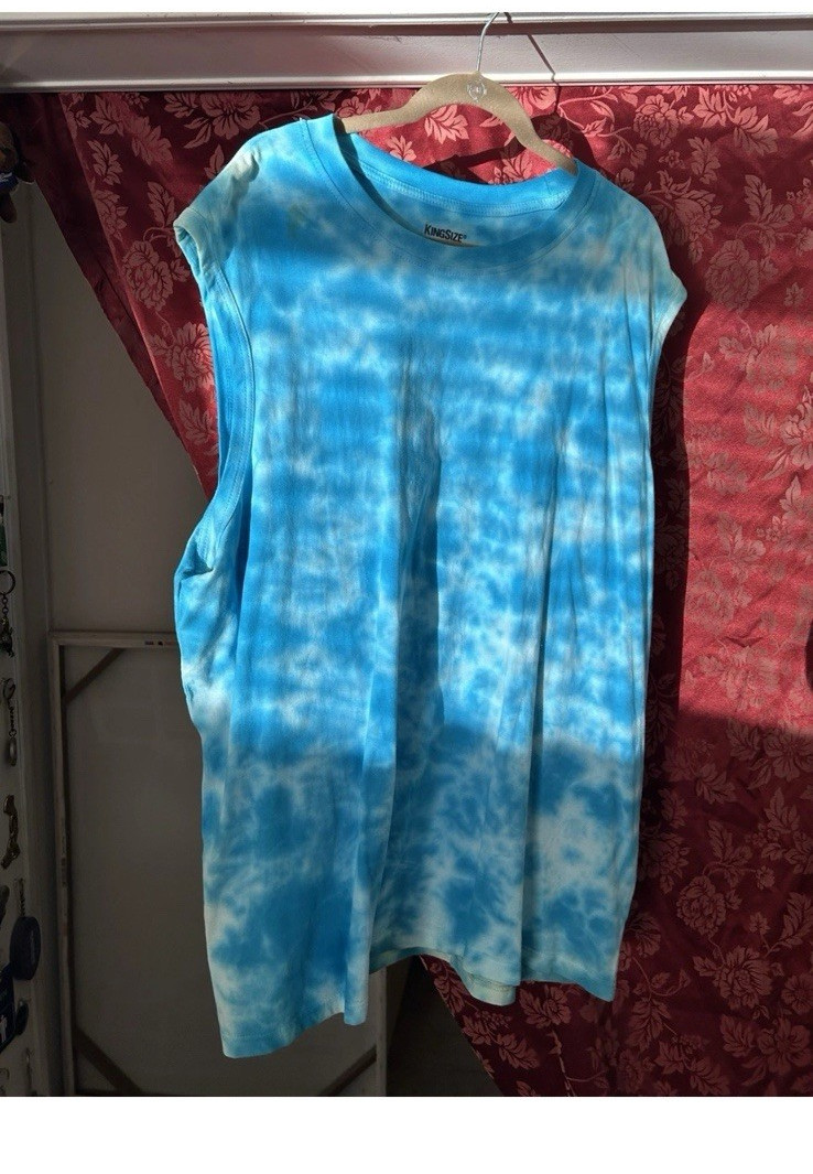KingSize Men’s Blue/White Tie-Dye Crew Neck Sleeveless T-Shirt 2XL Big & Tall