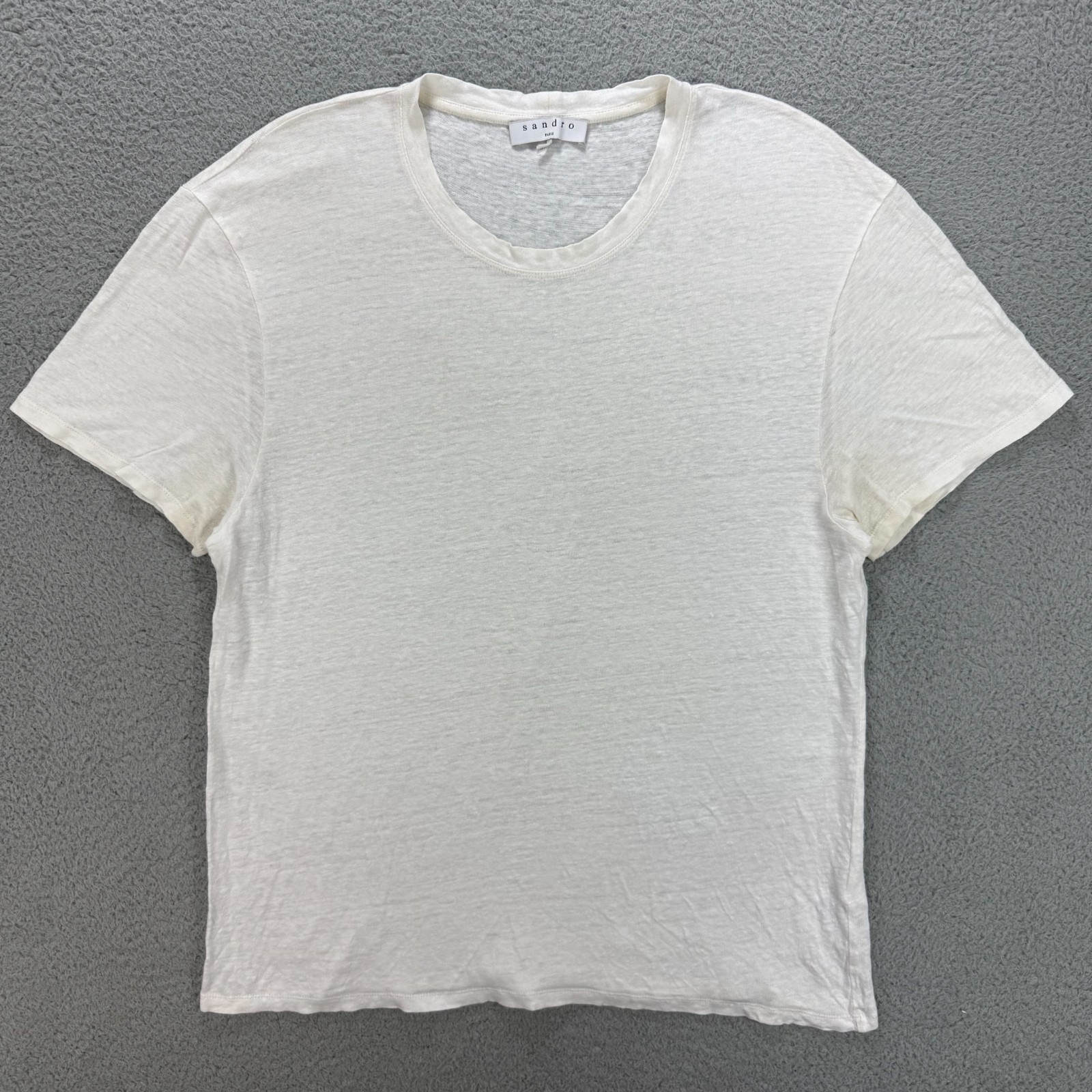 Sandro Paris T Shirt Mens Extra Large XL White 100% Linen Crewneck Tee Casual