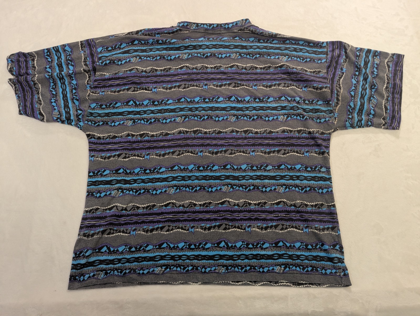 Vintage AOP Surf T-Shirt Pattern XL Boxy 80s 90s Bolt Streetwear Skater Blue