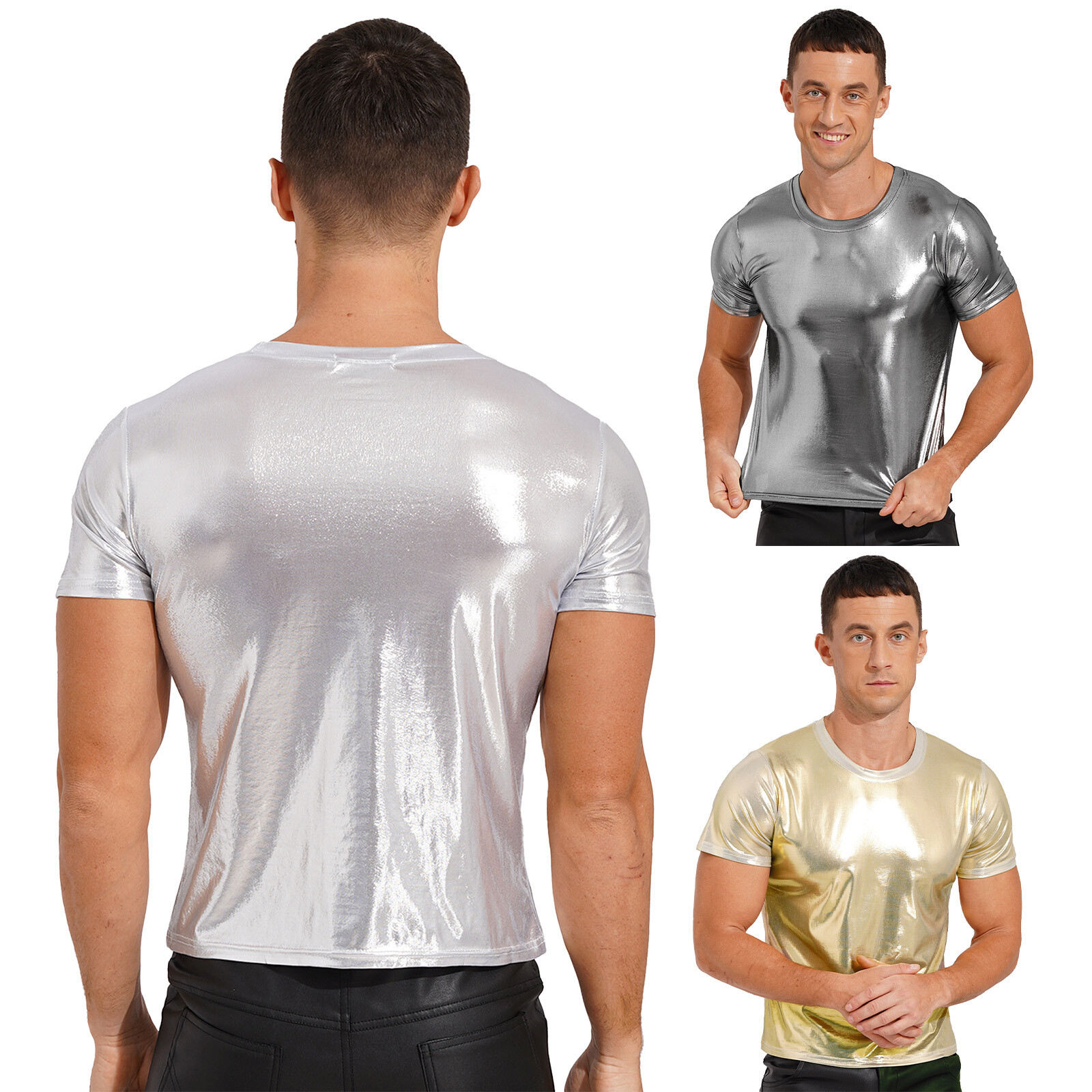 Mens Tank Vest Athletic T-shirt Festival Tops Stretchy Sport Tops Shiny Workout