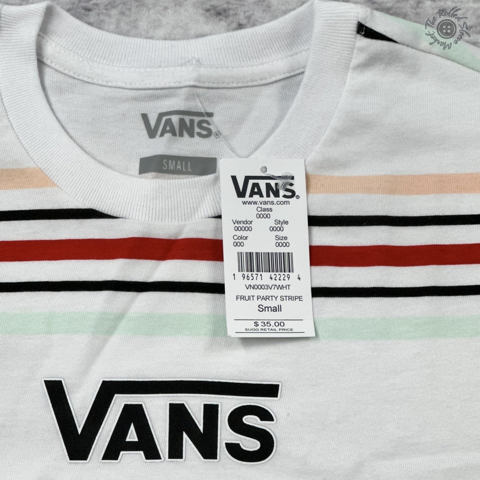 NWT Vans Men’s Small Fruit Party Stripe T-Shirt White Multicolor MSRP $35