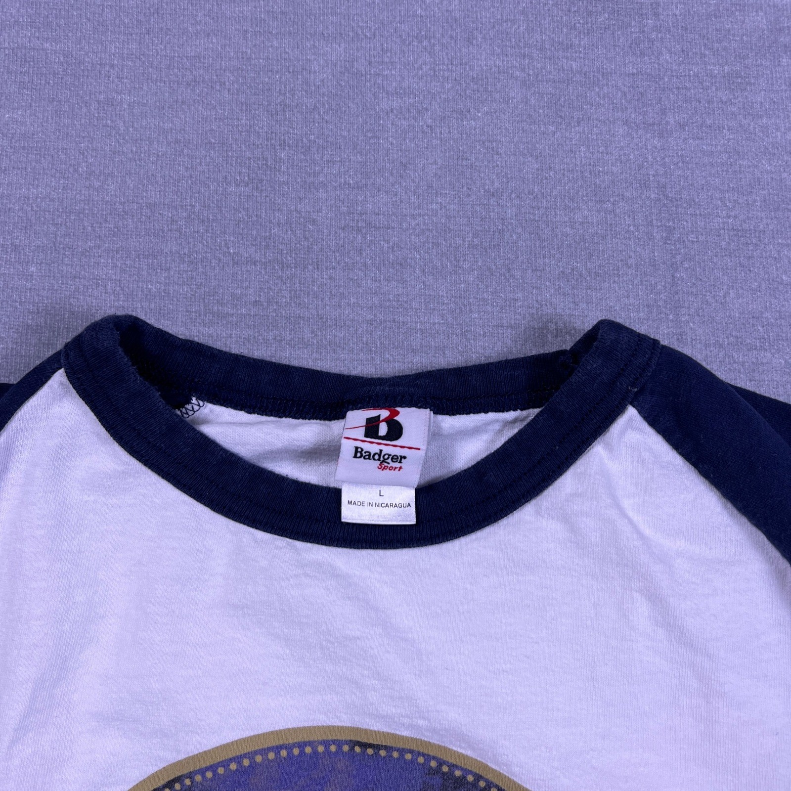 Badger Sport Cycles Gladiator Winery Baseball T-Shirt Mens Large White Blue