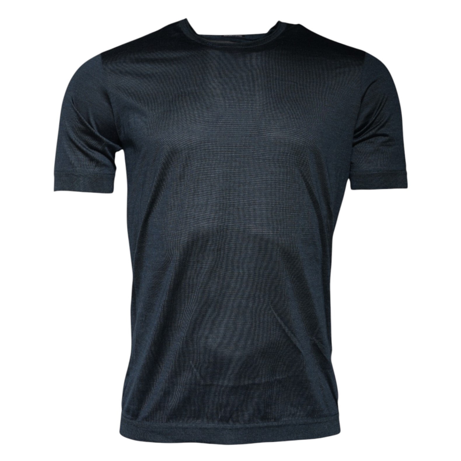 DOLCE & GABBANA T-shirt Dark Blue Silk Crew Neck Short Sleeve IT48/US38/M 680usd