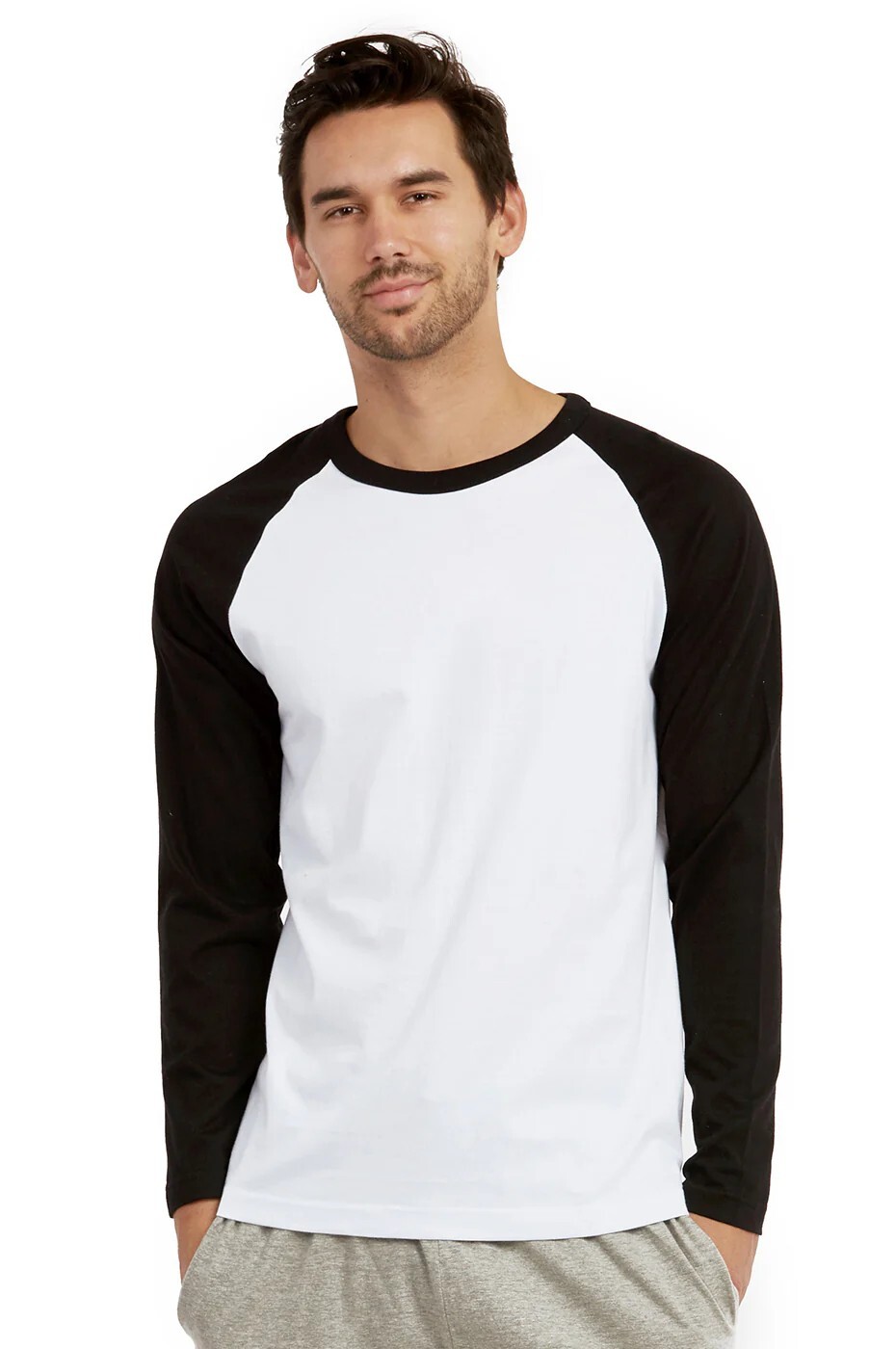 Top Pro Men’s Cotton Full Raglan Sleeve Baseball Tee Shirt (S, Black/White)