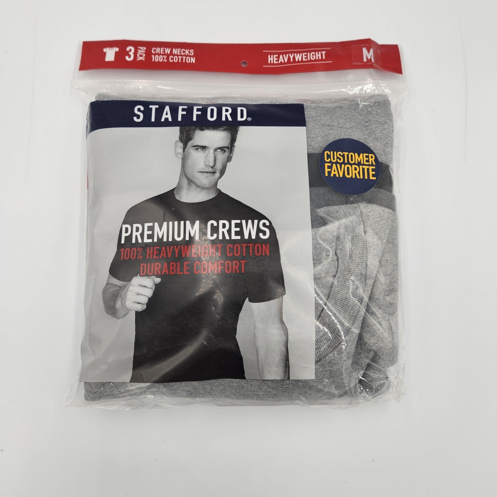 Stafford 3-Pack Men’s Heavy Weight 100% Cotton Crew-Neck T-Shirt Black-Grey M