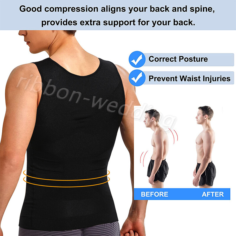 Men Slimming Body Shaper Belly Chest Compression Vest Girdle T-Shirt Tank Top US