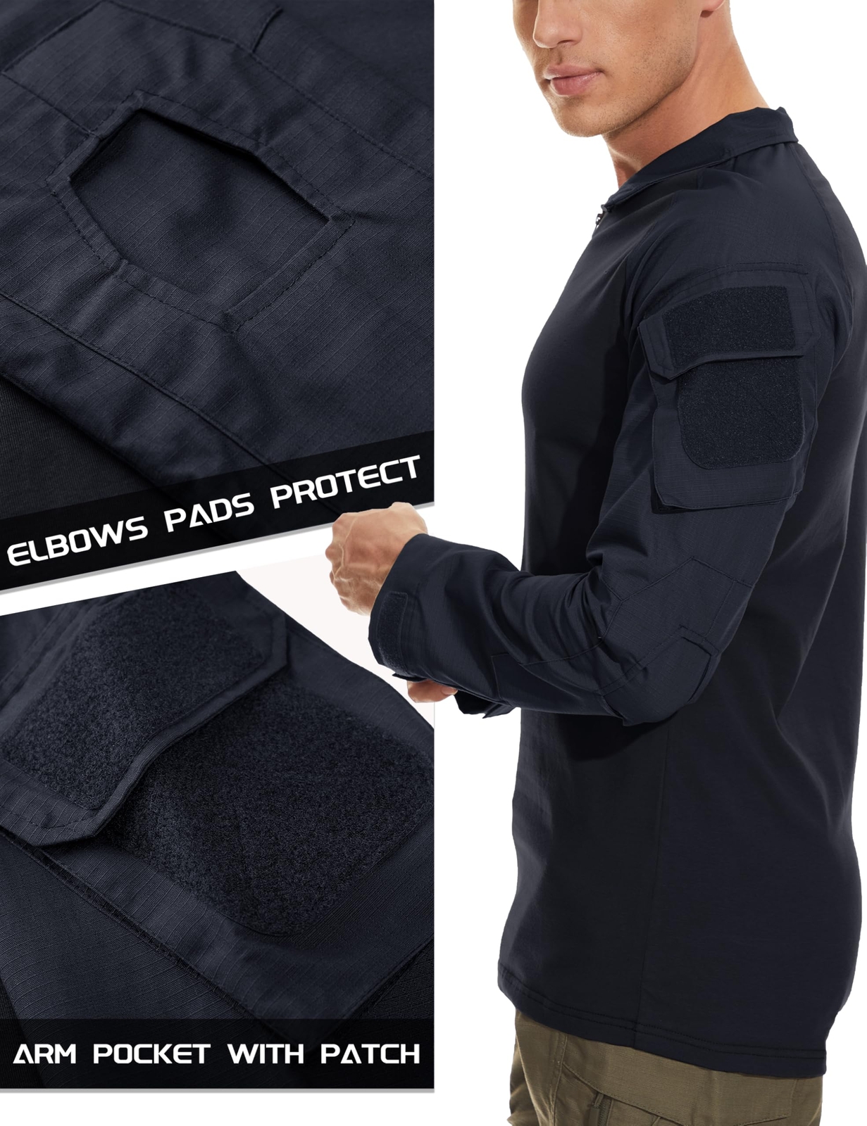 Mens Training Shirts Outdoor Hiking Long Sleeve Pocket 1/4 Zip Ripstop Work Tops