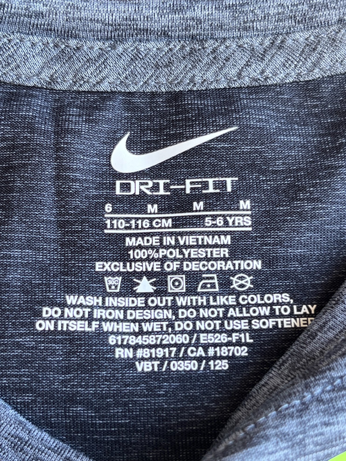 Nike Dri-FIT Boys Medium 5-6 Gray Volt Large Swoosh Performance Tee