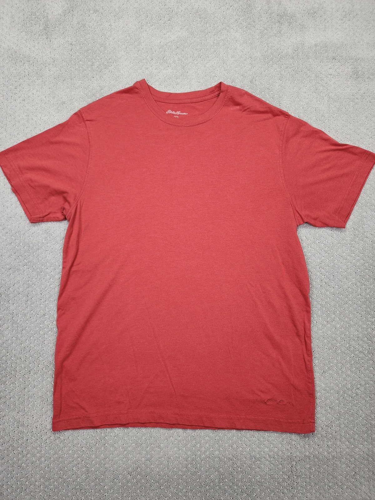 Eddie Bauer Shirt Mens Large Red Solid Tagless Logo Crewneck Tee Cotton Blend