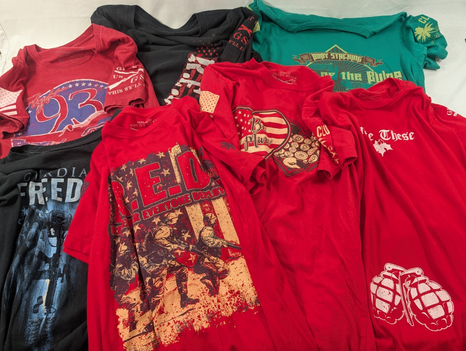 Lot of 7 Mens Grunt Style M Size T-Shirts Patriotic Medium