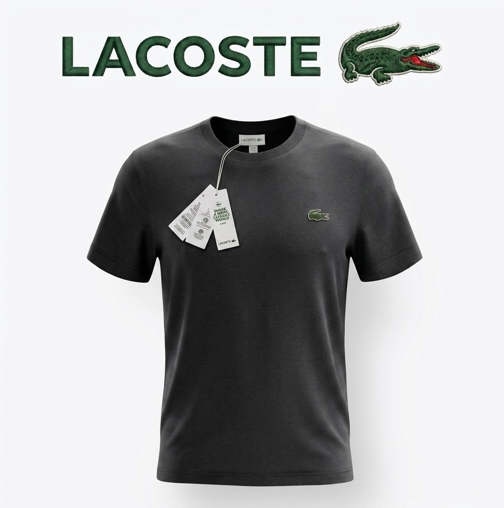 Lacoste Men’s Black Crew Neck Green Logo Original T-Shirt New