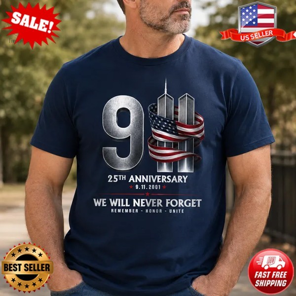 9/11 25th Anniversary Memorial T-Shirt, Patriotic American Flag T-Shirt S-5XL