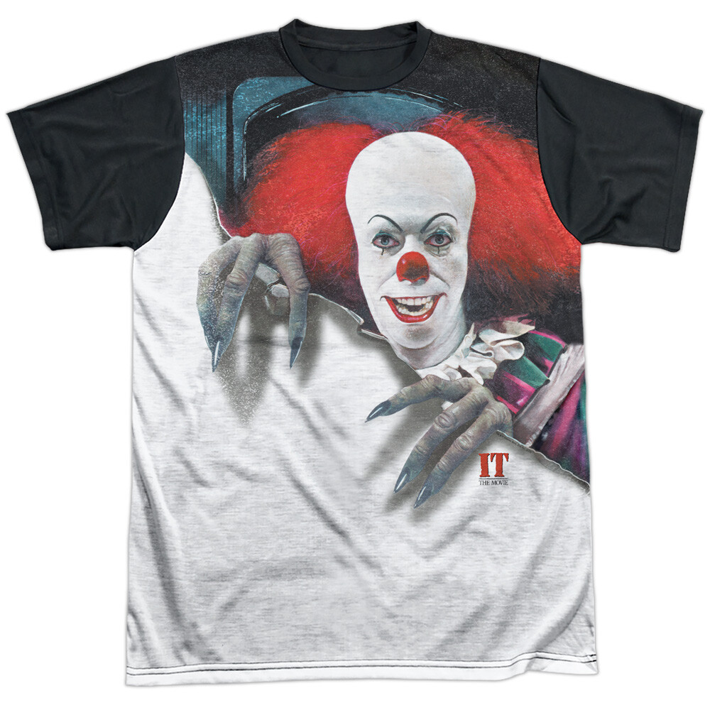 IT 1990 Pennywise It Adult Halloween Costume T Shirt (Black Back), S-3XL