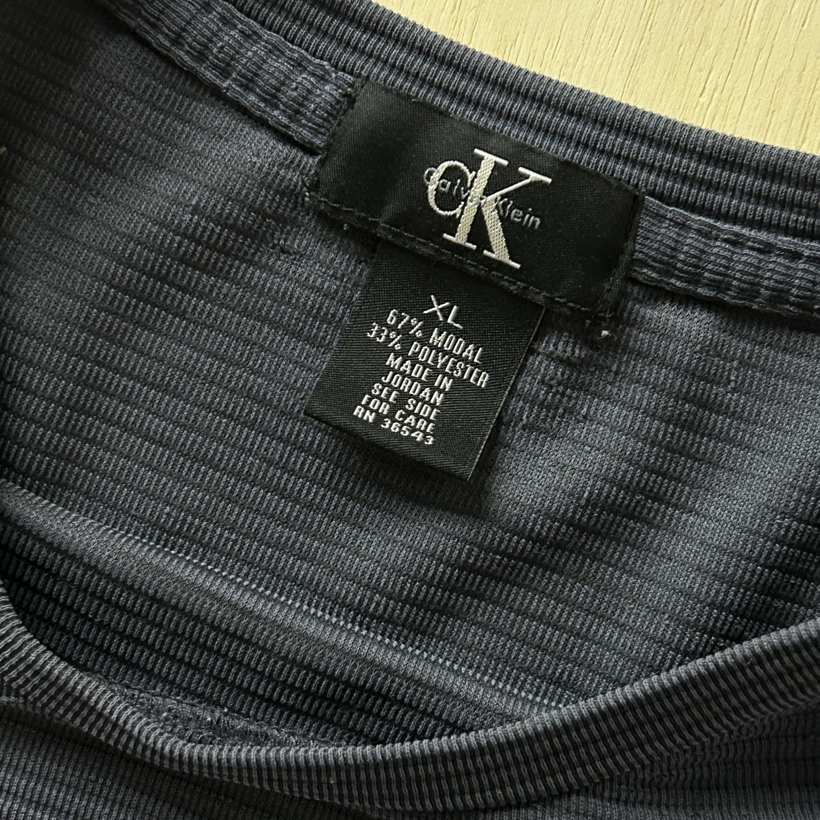 Calvin Klein Shirt Mens XL Blue Textured Striped Modal Blend Casual Tee T-Shirt