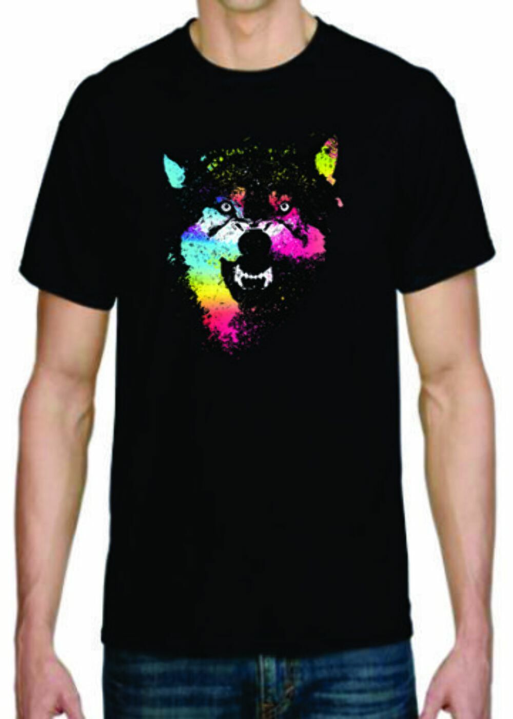 Adult DryBlend® T-Shirt – ( COLORFUL TECHINCOLOR / NEON WOLF / WOLVES)