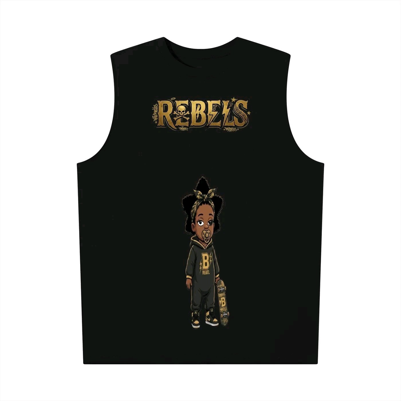 La mc de Neil Men’s Black Skull Graphic Crew Neck Sleeveless T-Shirt L