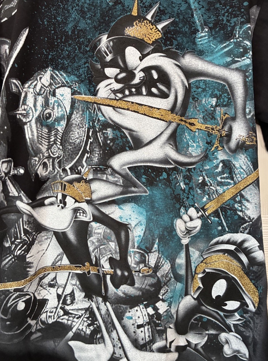 Vintage Y2K Lot 29 Looney Tunes Taz AOP Mens Shirt 2XL Black Grunge Graphic RARE