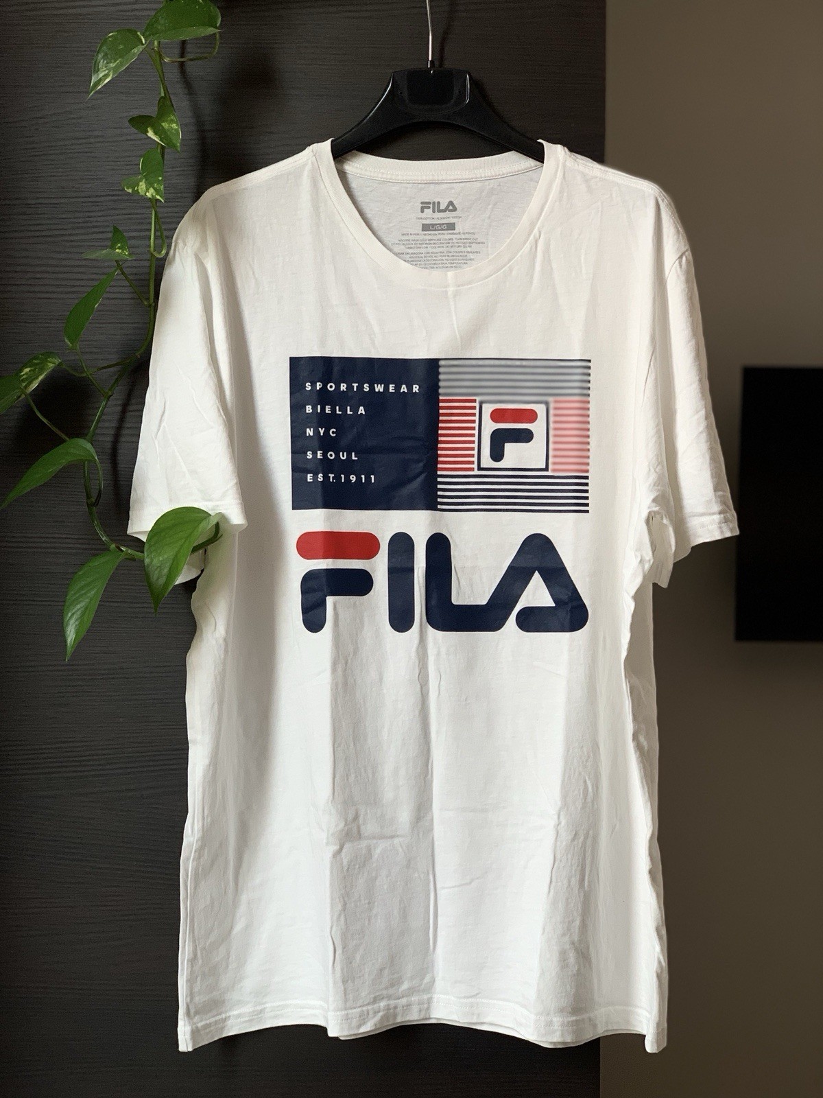 FILA Mens Cotton Crew Neck Short Sleeve T-Shirt White Cotton Size L