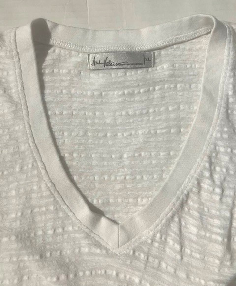 New ANDREW VELASCO Mens White Cotton Slub Stripe V-neck Tee T-shirt sz L XL