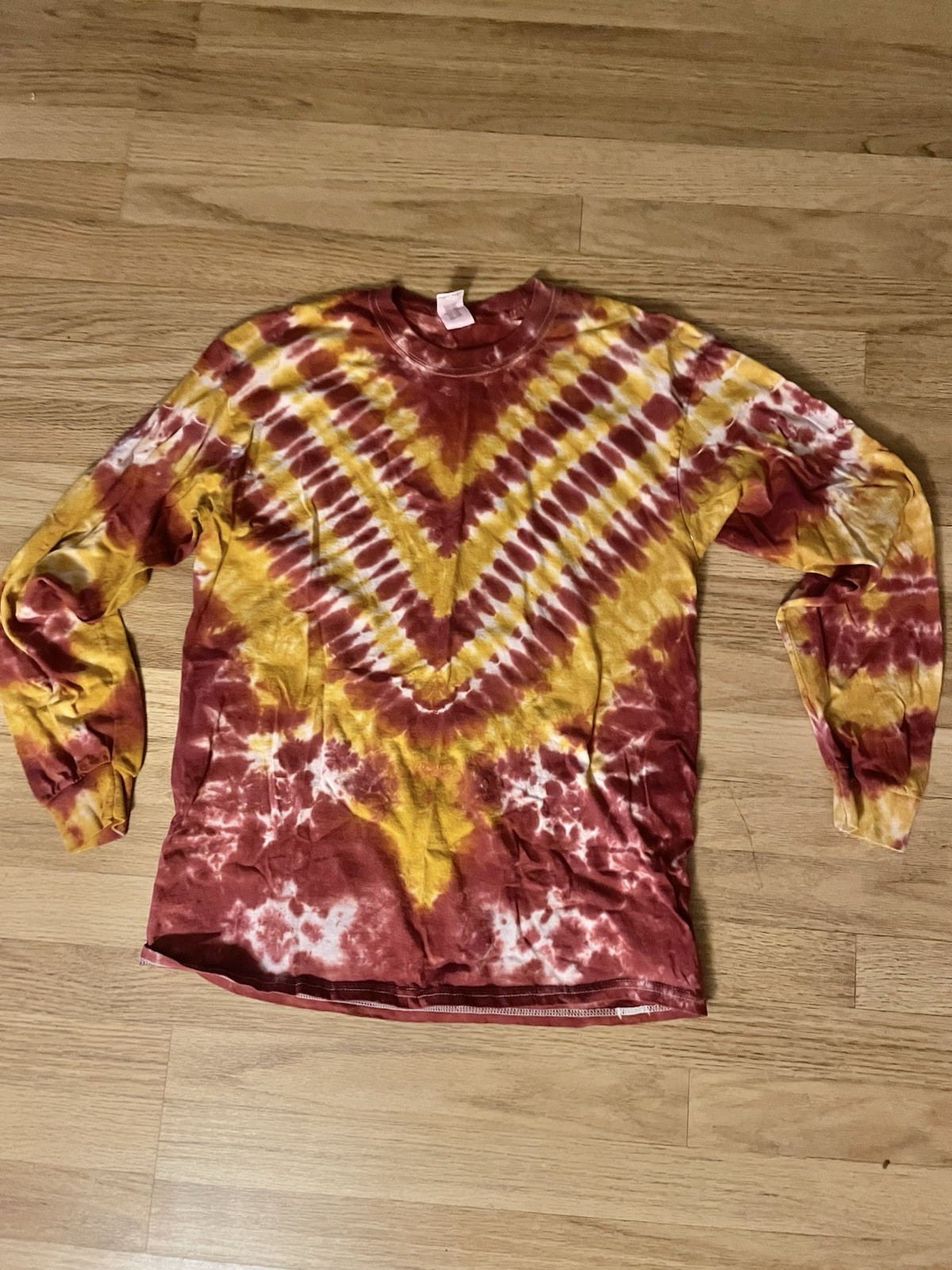 Handmaid tie-dye Large cotton Gilden Long Sleeve Maroon Red Yellow Gold