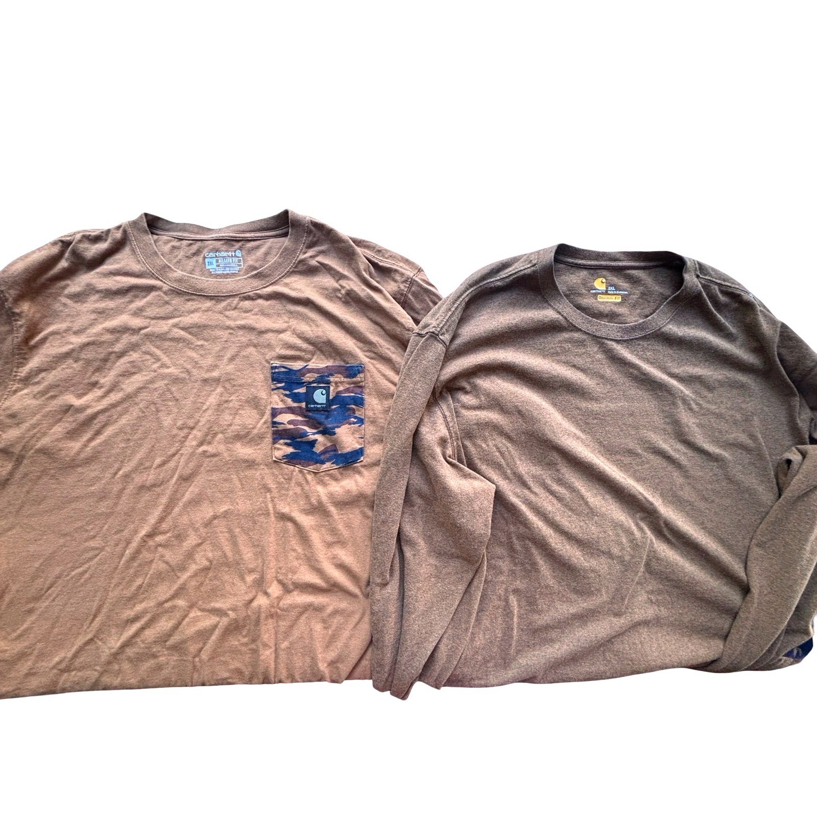 Carhartt Long Sleeve T-Shirt Bundle Mens 2XL Brown Camo Pocket Distressed 2pk