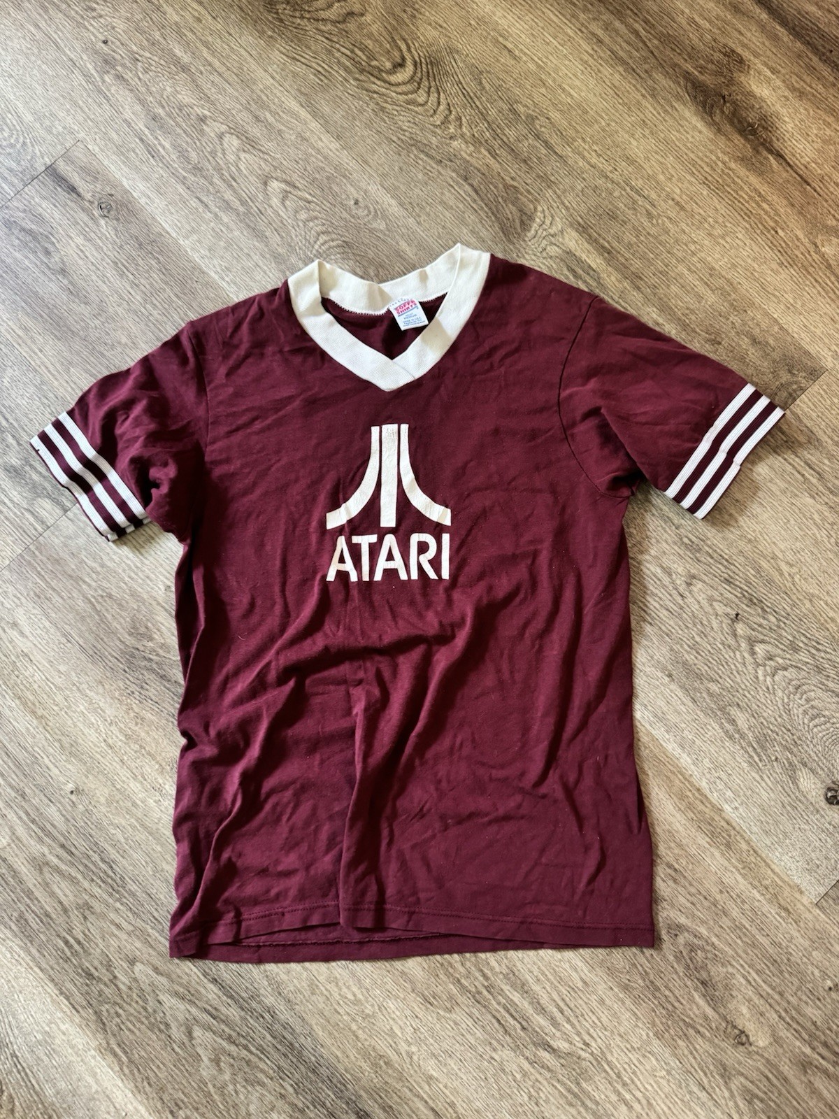 Vintage 80s Atari Video Game T Shirt Logo Athletic Ringer Tee Soffe USA Sz M