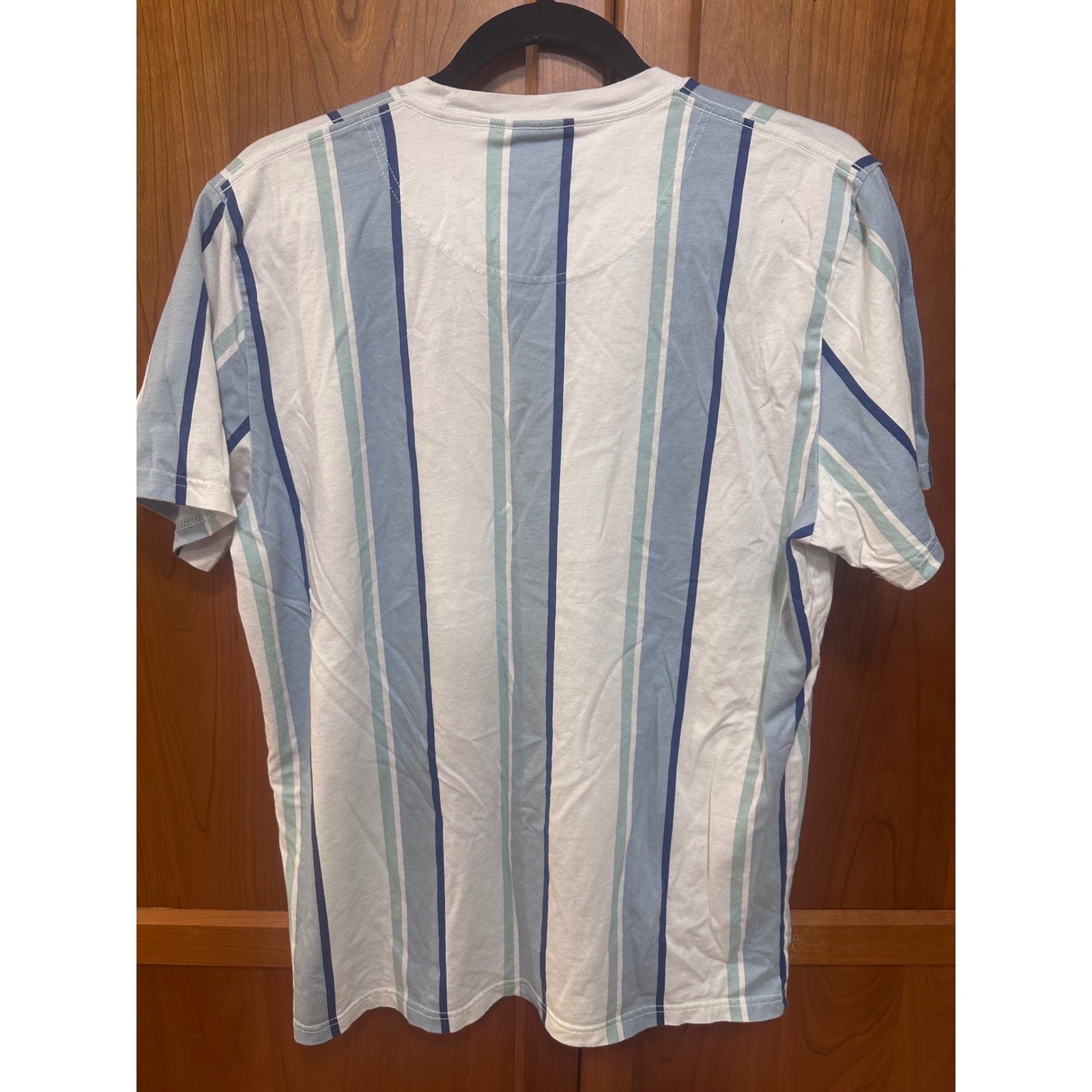Hollister Mens Blue White Vertical Stripe Embroidered Logo Cotton T-Shirt L