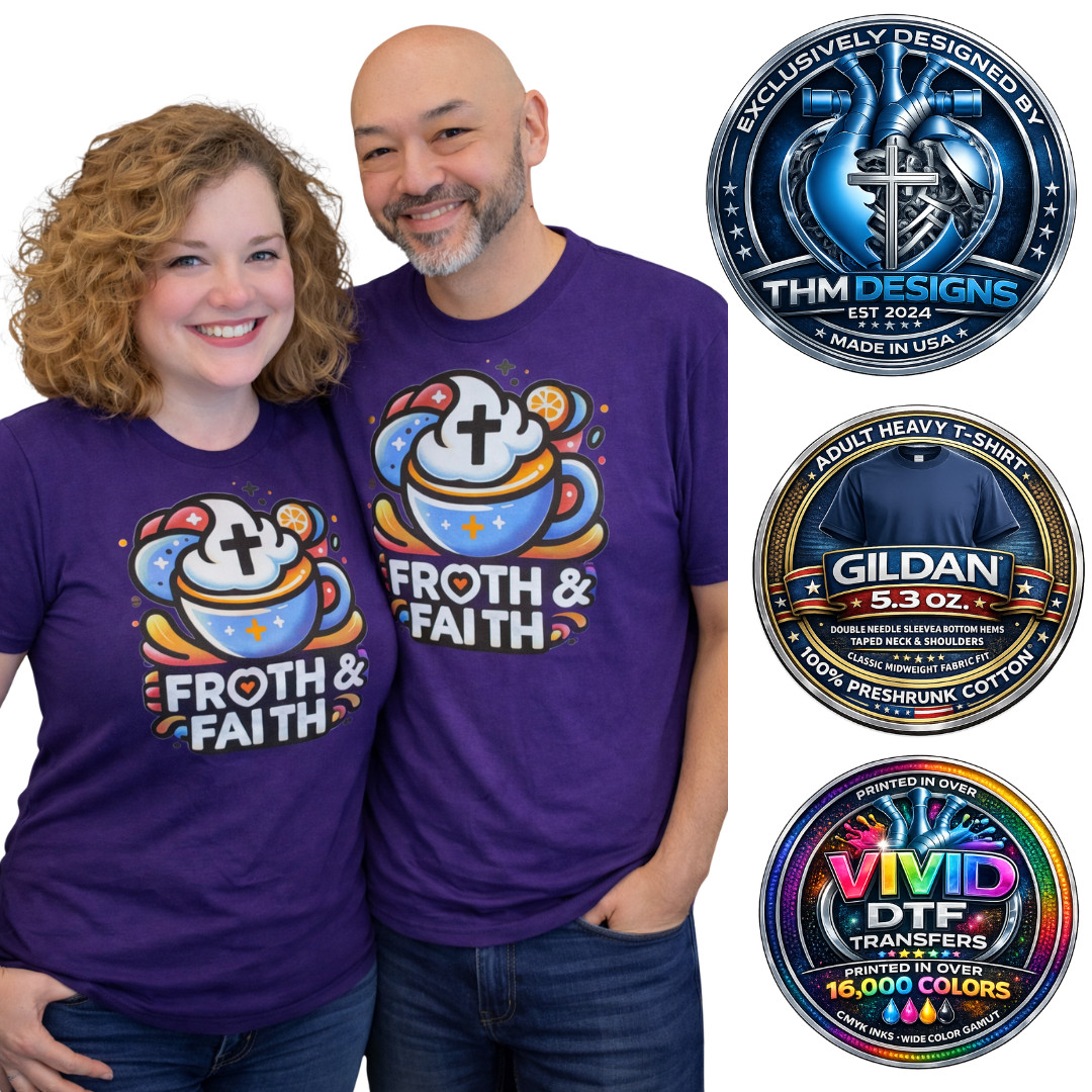 NWT Gildan G500 Purple Froth & Faith Christian Coffee Graphic T-Shirt Adult L