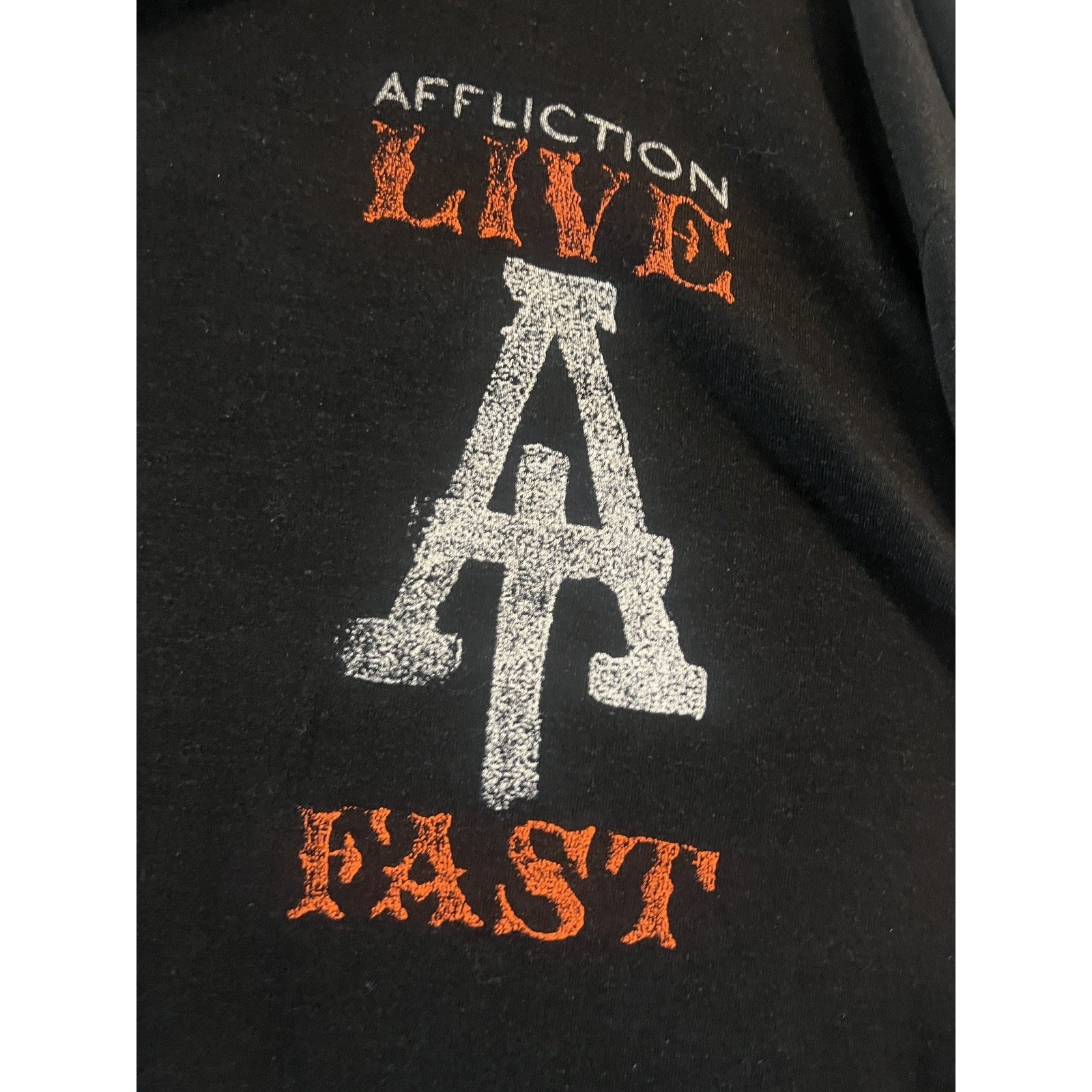 Affliction Live Fast Hooded Henley Shirt XL Skull Cross Wings Biker Goth Y2K