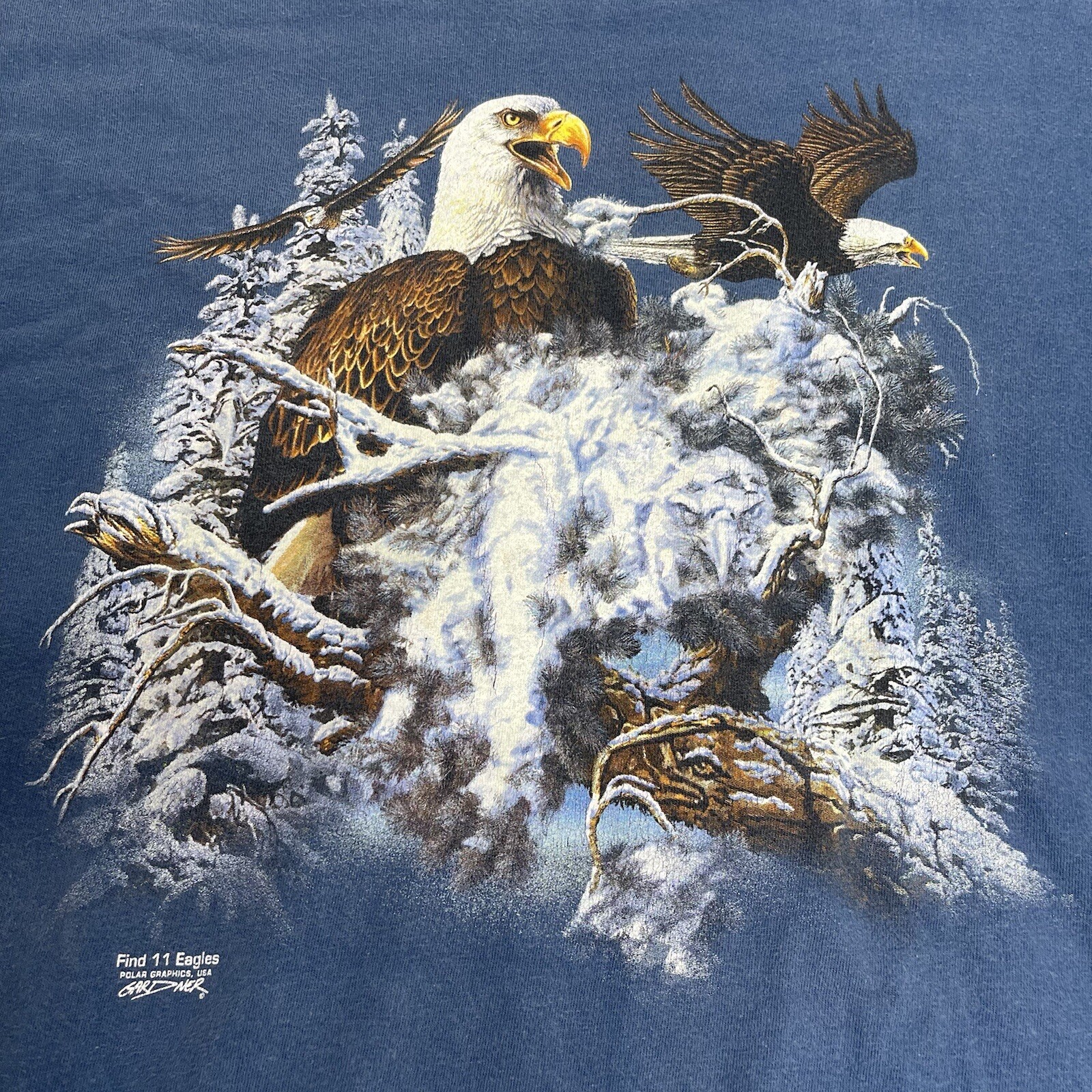 Vintage Find 11 Eagles Polar Graphics T Shirt Mens Size XL Gardner Bald Eagle