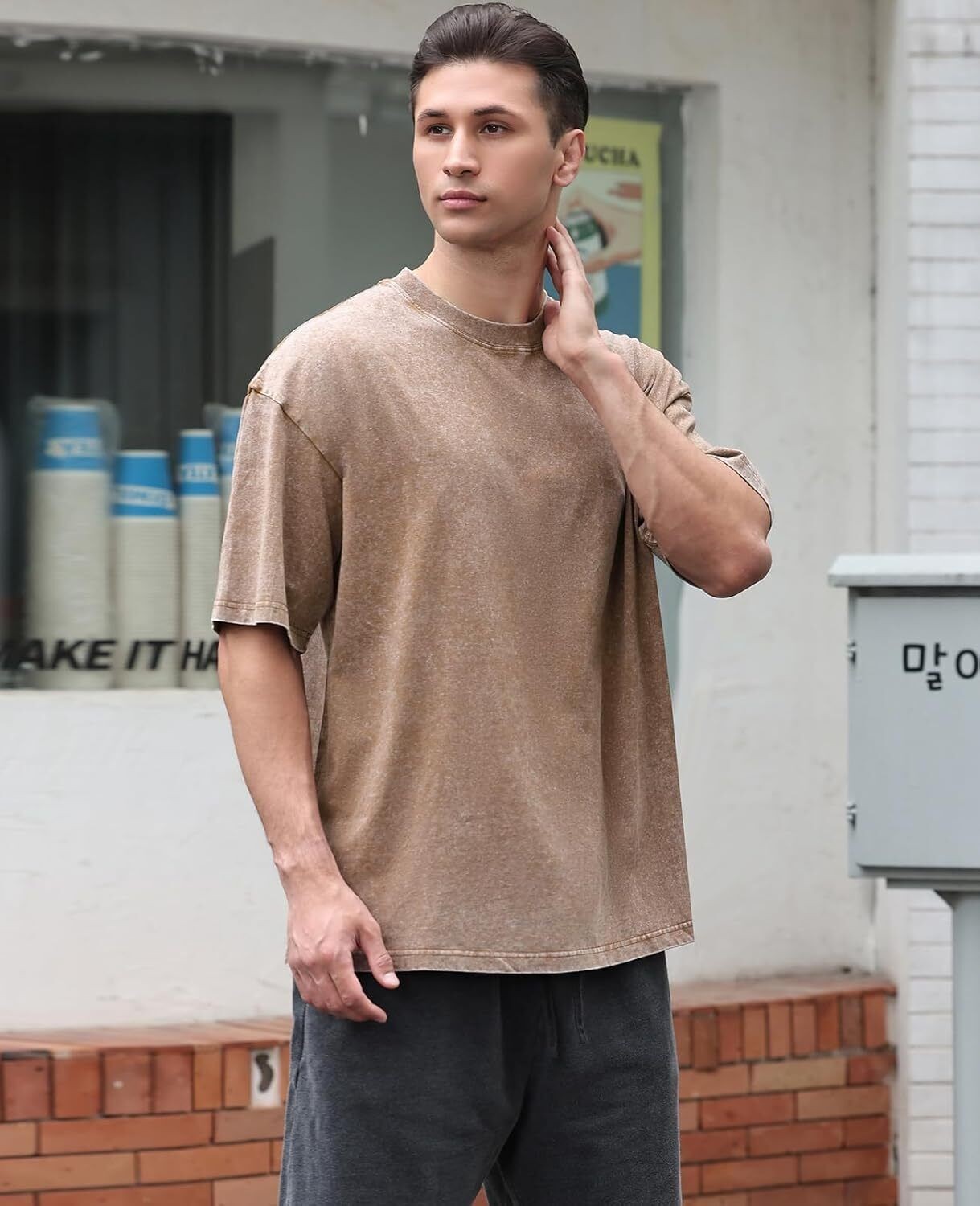 Men’s Vintage Washed Oversized T Shirt Loose Fit 100% Cotton Short Sleeve Tee