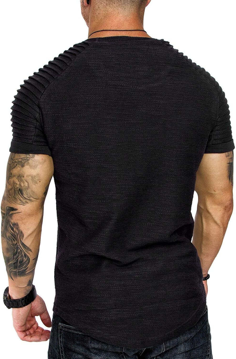 COOFANDY Men’s Muscle T-Shirt Pleated Raglan Sleeve Bodybuilding Large, Black