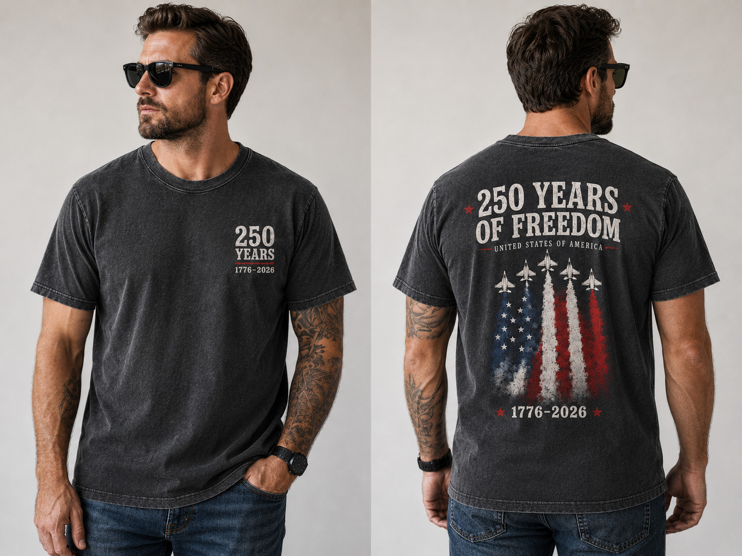 1776 2026 USA Freedom Washed T-Shirt Patriotic Graphic Tee for Men Size S-3XL