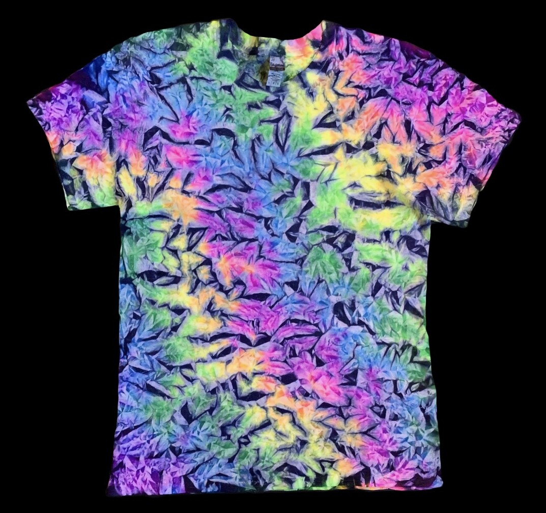 *New* 2XL – Sm Handmade Tie Dye, Navy Rainbow Waves Cruncht Crinkle, Crew or V