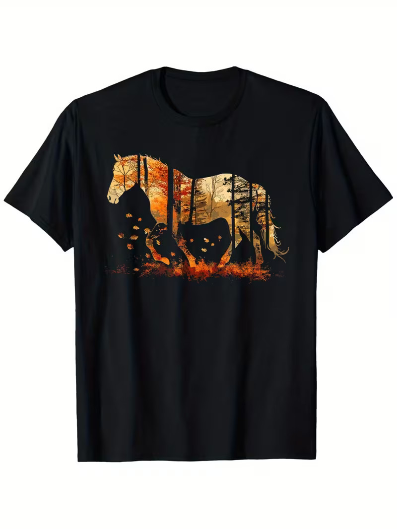 Men’s & Women’s Horse Lover T-Shirt Loose Fit Short Sleeve with Horse & Equestri