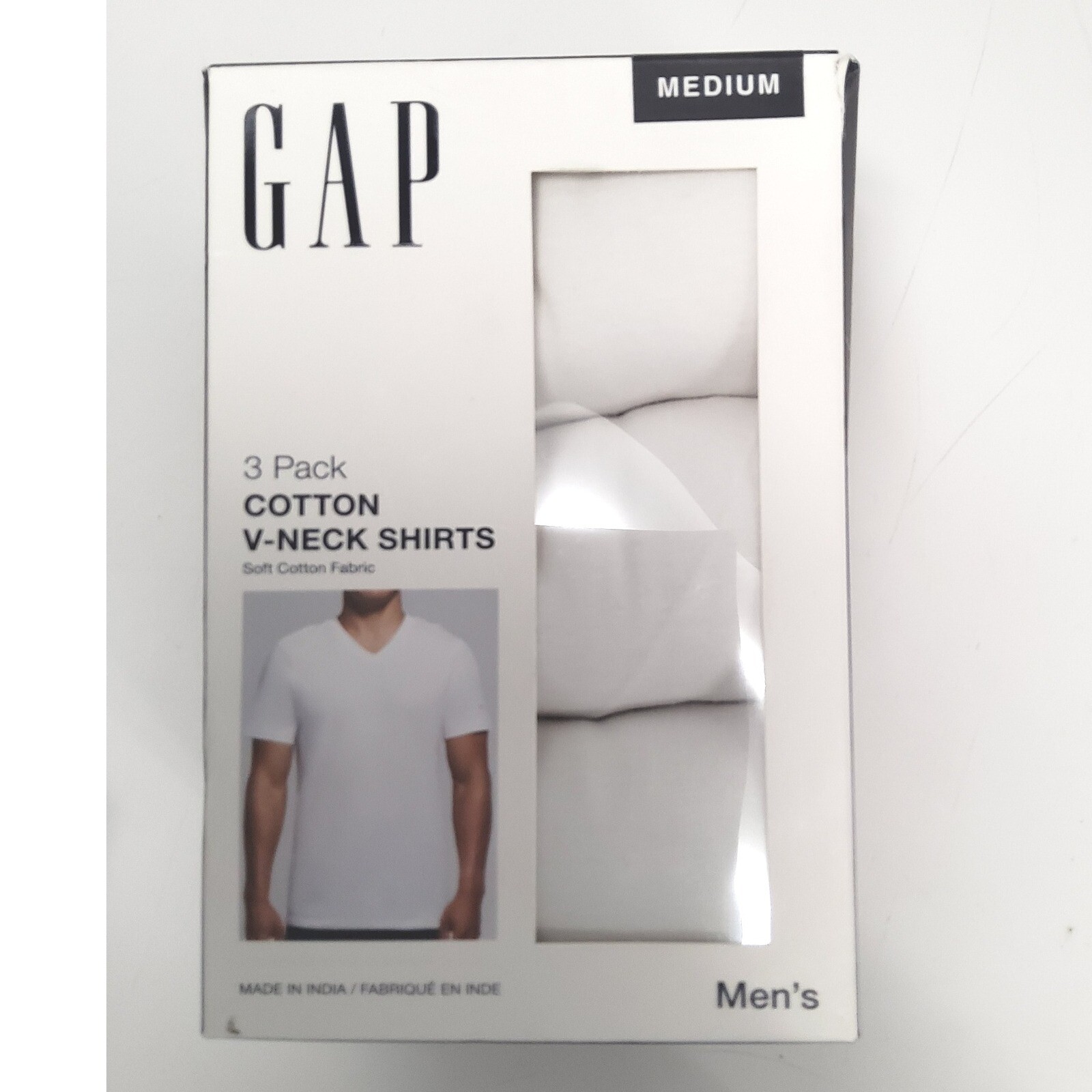 GAP V-Neck T-Shirts Mens Medium White 3 Pack Soft Comfort Undershirt Cotton NWT