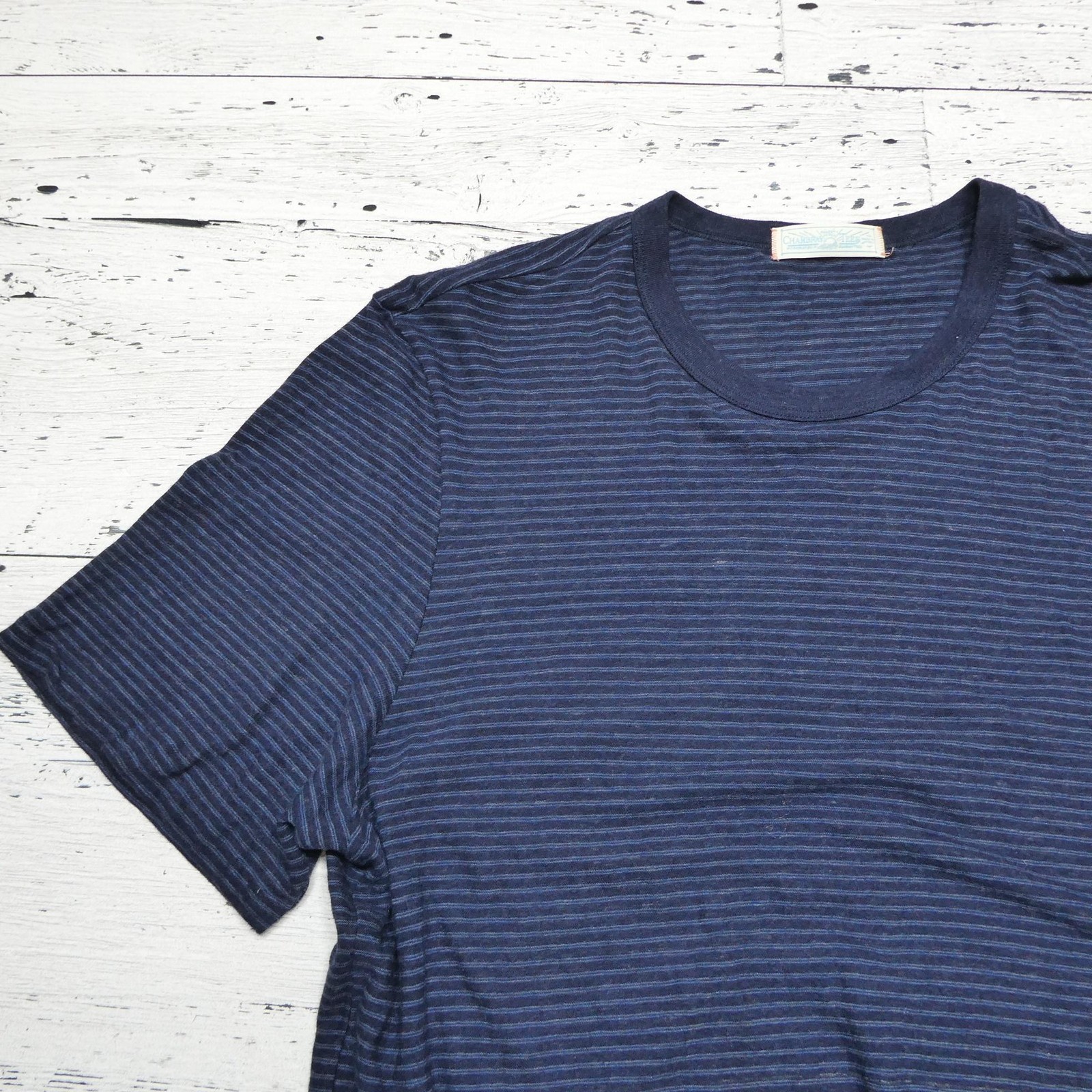 Faherty Shirt Mens 2XL Blue Striped Chambray Tee Cotton Modal Short Sleeve