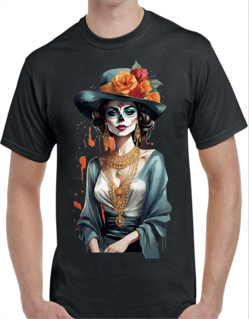 Dia De Los Muertos Black Men’s T-Shirt Small To 3X-Large