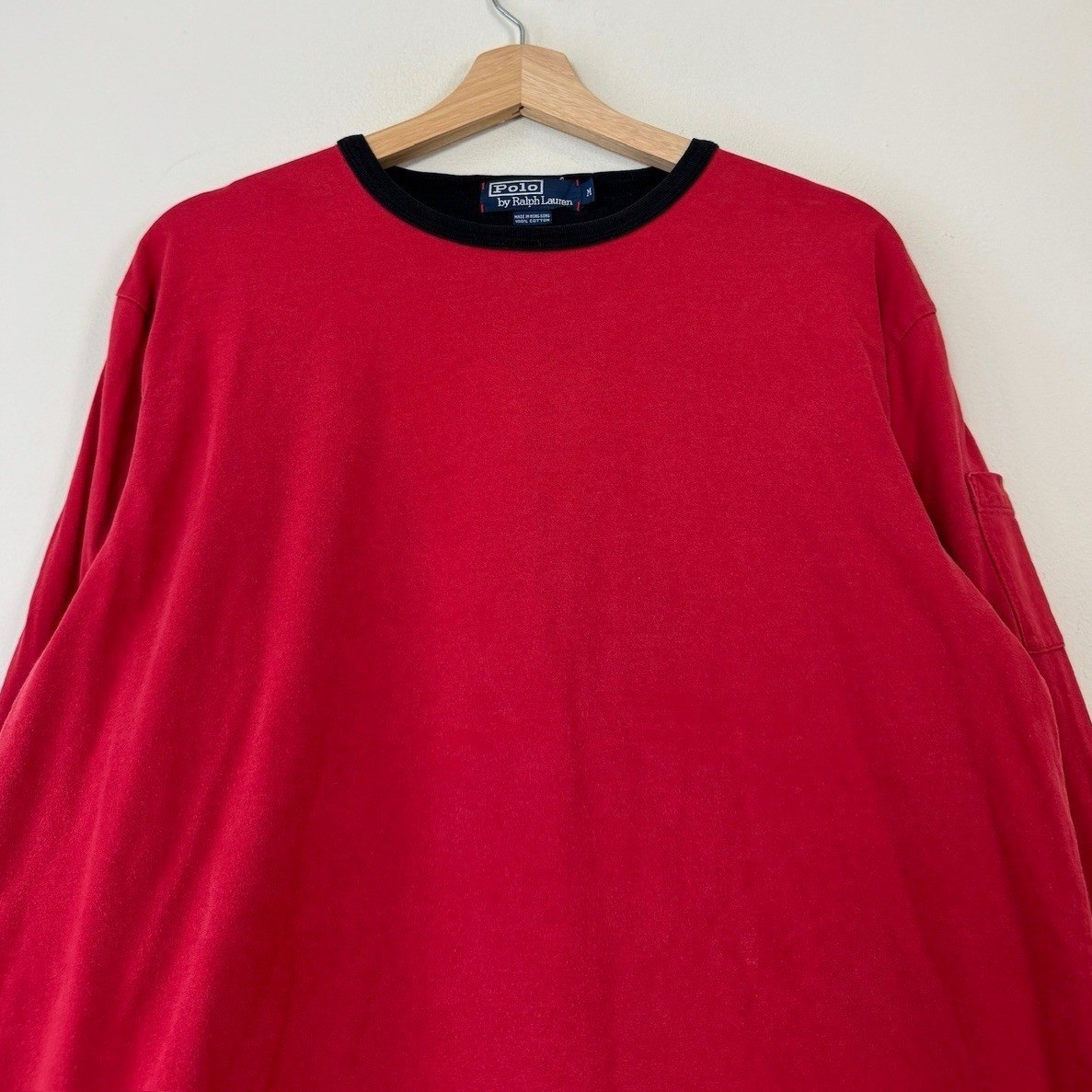 Vintage 90s Polo Ralph Lauren Reversible Single Stitch Red Long Sleeve Tee Shirt